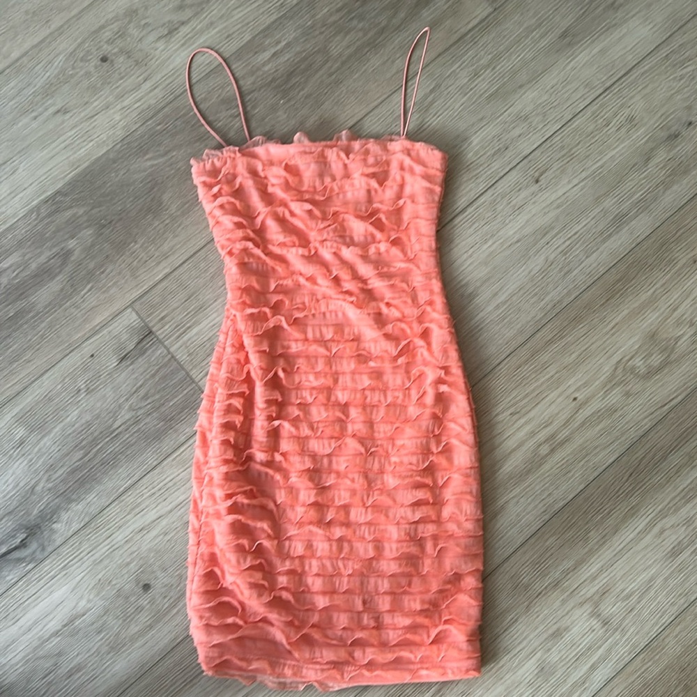 Chic Coral Ruffle Mini Dress